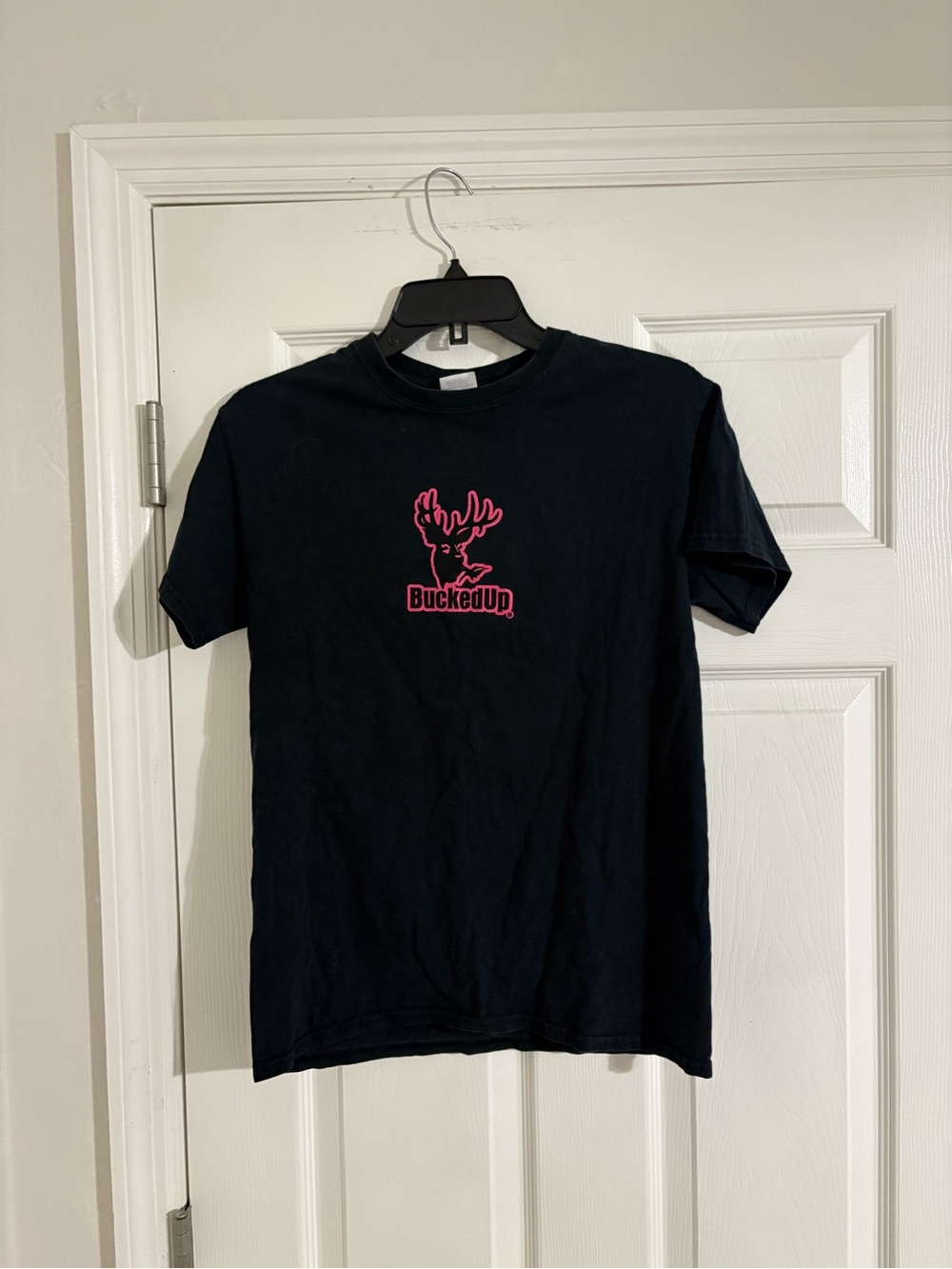 BuckedUp Black Short Sleeve Tee with Pink Logo